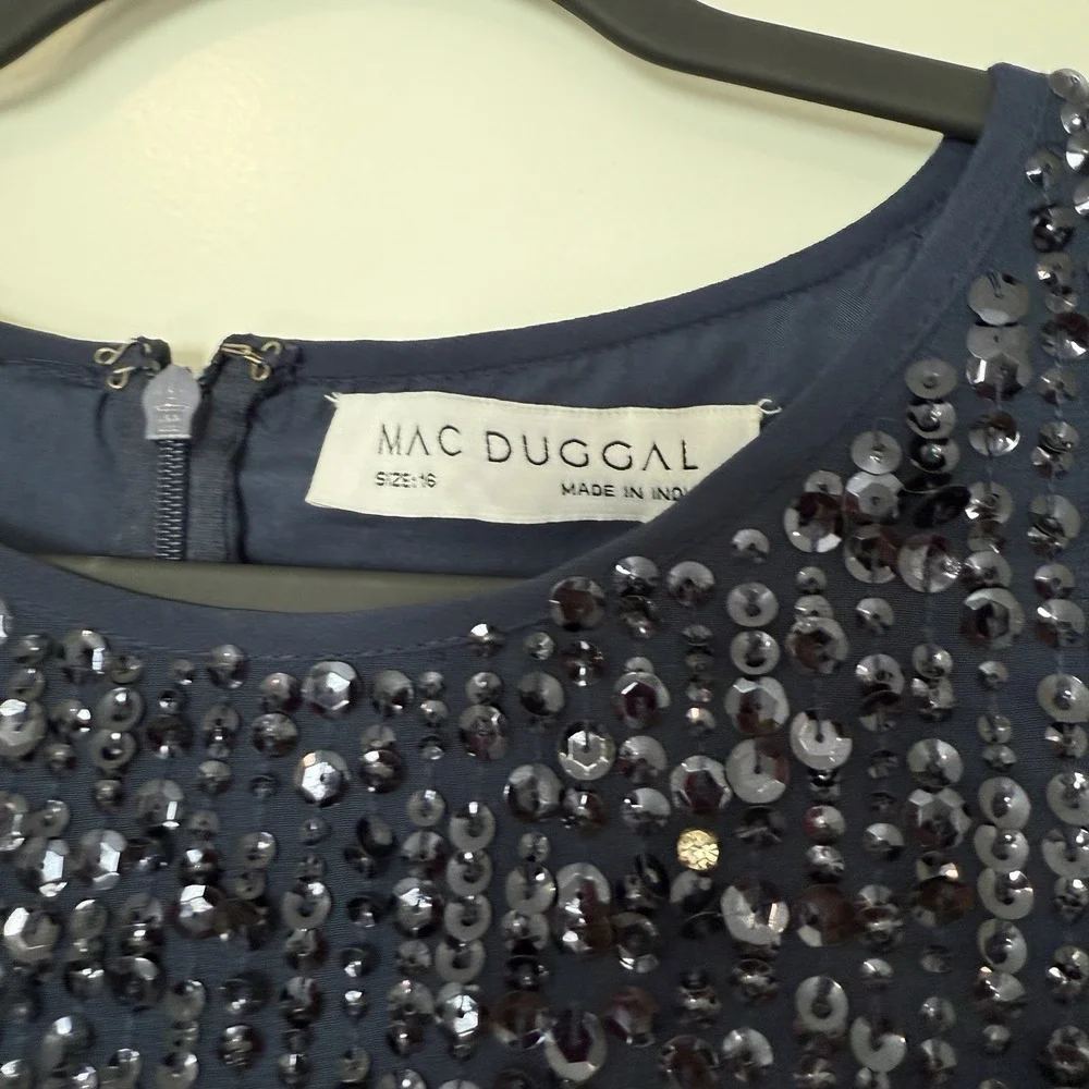 MAC DUGGAL $398 Sequined Sleeveless High Neck Column Gown Dress Navy Size 16 - Picture 4 of 8